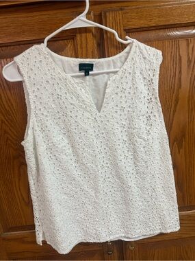 Talbots White Eyelet Sleeveless Top size 16